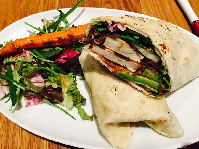 Image shows a tasty wrap of a veg diet