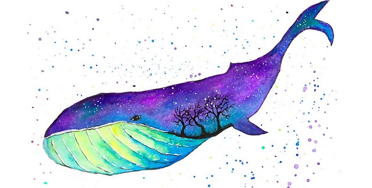Image of a lovely whale painting in which the universe is within its body. Mastering One’s Own Destiny