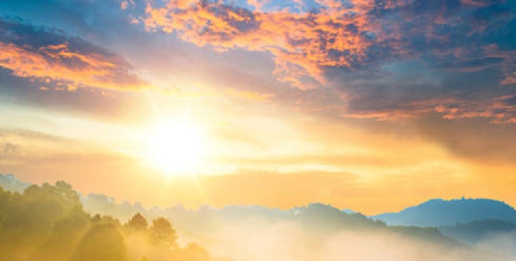 Image of the wonderous Sun shining over the mountains in Vietnam.